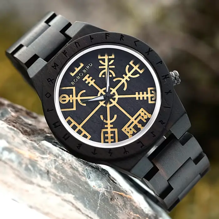 Montre BOBO BIRD Vegvisir en bois pour homme édition limitée design viking symbole occasions spéciales