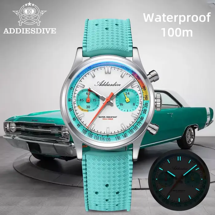Montre sportive ADDIESDIVE TOP 38mm résistante à l'eau pour hommes quartz bracelet caoutchouc fluorocarboné occassions sportives