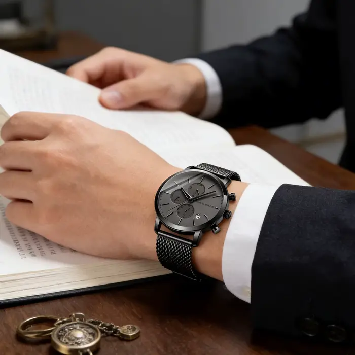 Montre Hannah Martin en acier inoxydable pour homme multifonctionnelle résistante à l'eau et aux chocs pour occasions sportives et urbaines