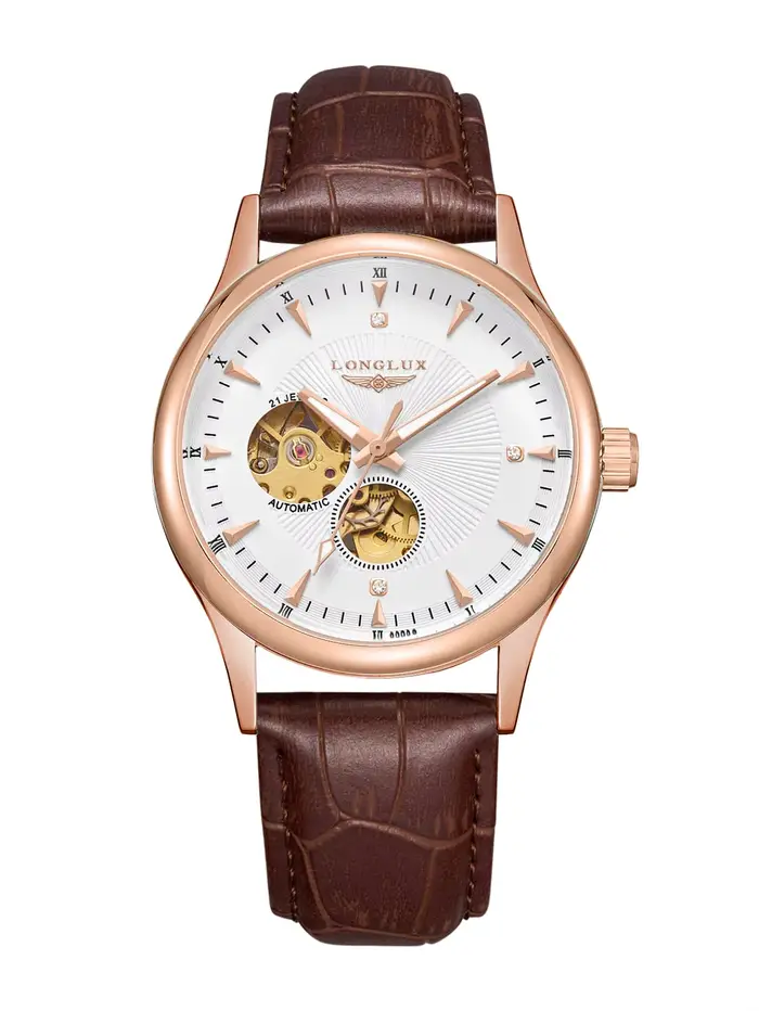 Montre automatique LONGLUX, style élégant, vente en gros, montres mécaniques squelette, cadran romai
