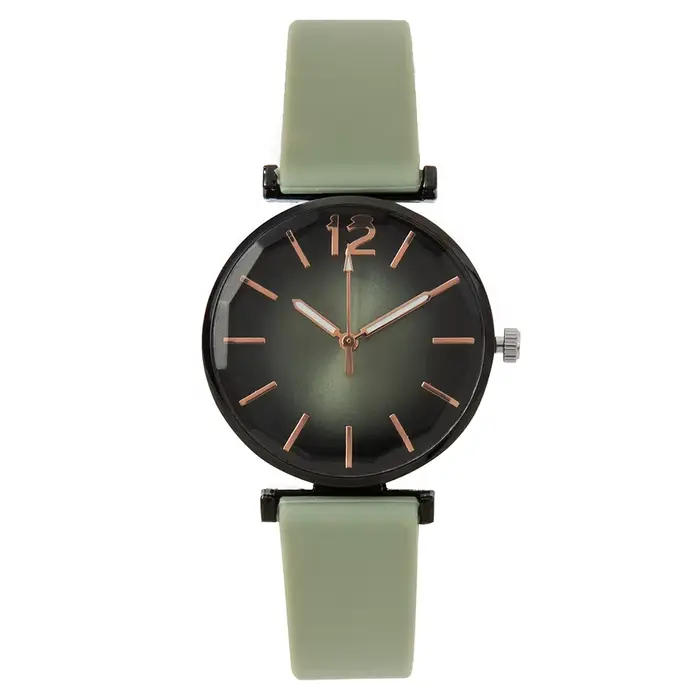 Montre Femme Élégante Vert Dégradé Boîtier Noir Bracelet Silicone Montre à Quartz Occasions Spéciales Femmes Casual Chic