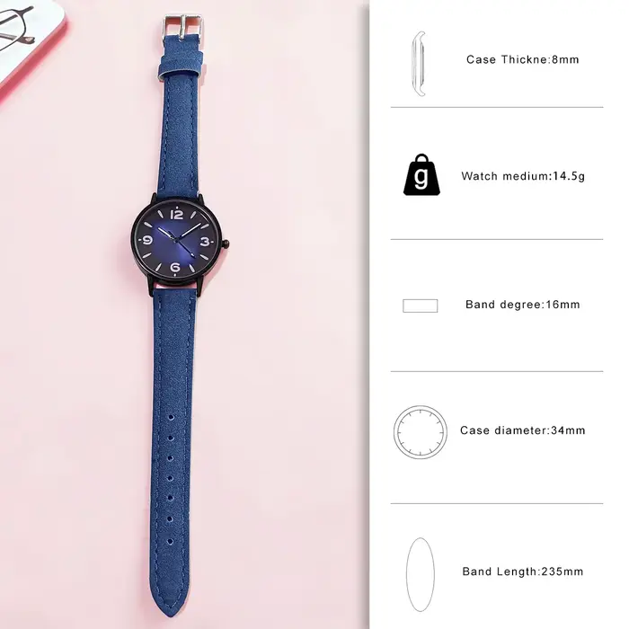 Montre-bracelet à quartz en cuir PU pour femme, horloge décontractée, cadeau