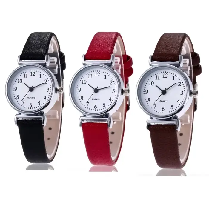2021 Montres classiques pour femmes Noir Rouge Casual Quartz Bracelet en cuir Montre rétro Ronde Analogique Horloge Montres-bracelets pour dames