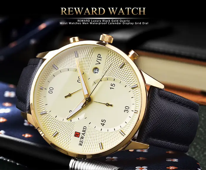 Récompense Montres en or pour hommes, mouvement à quartz
