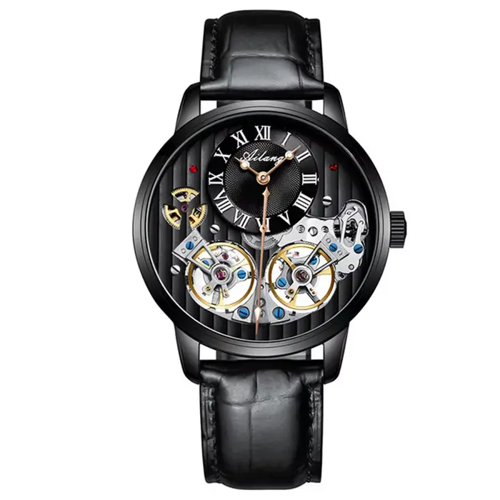 AILANG-Montres à double volant pour hommes, creux, automatique, mécanique, mode Reloj zones bre, bra