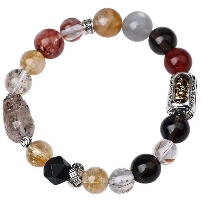 Bracelet multi-gemmes en quartz fumé naturel pour réussir et richesse
