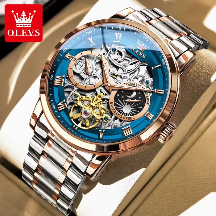 OLEVS Tourbillon montre pour hommes squelette creux mécanique montre-bracelet marque étanche lumineu