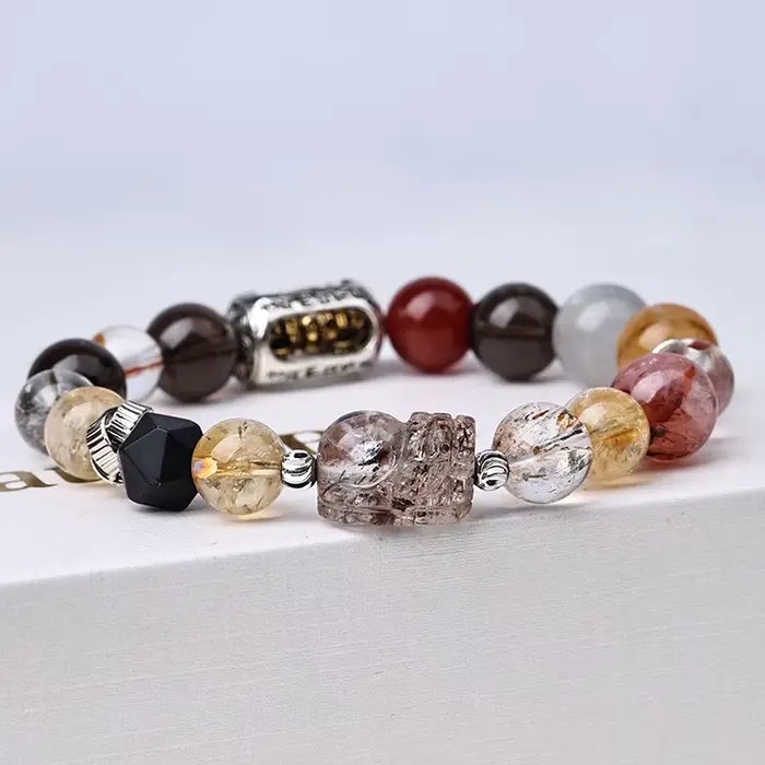 Bracelet multi-gemmes en quartz fumé naturel pour réussir et richesse