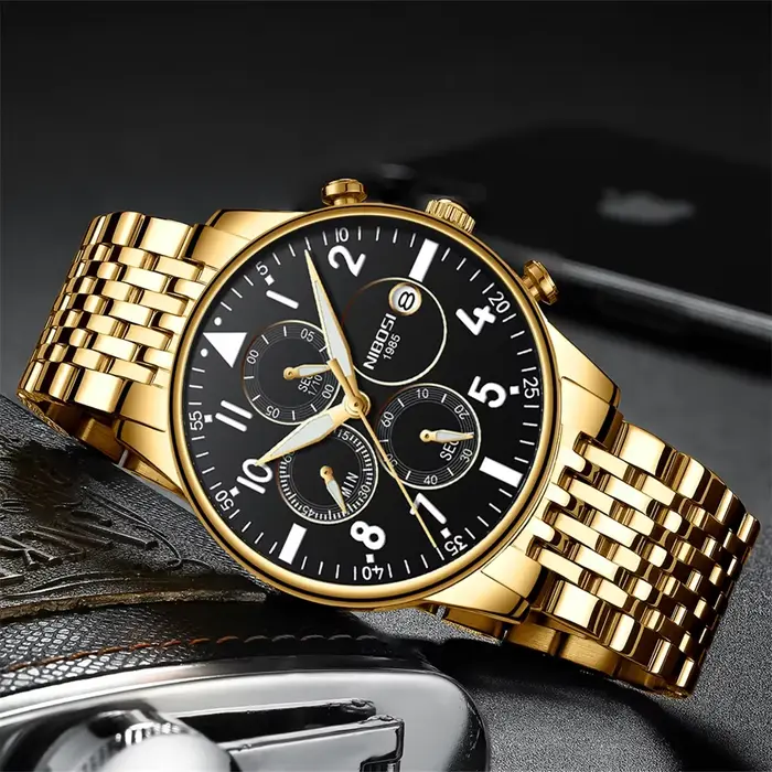 Montre NIBOSI Quartz pour Hommes Style Luxe Affaires et Sport Occasions Spéciales Robuste Étanche Blanc Bleu Ciel Bronze Brun