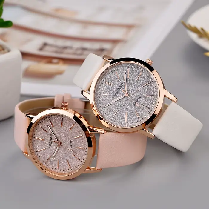 Montre à Quartz pour Femme Stylish Bracelet en Cuir Casual Rond Analogique Digital Occasions Spéciales