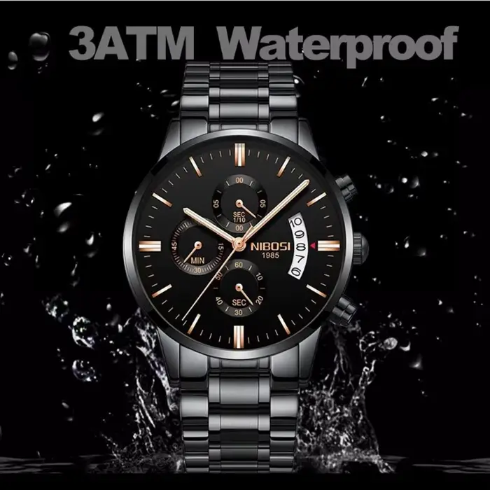 Montre NIBOSI Luxe Hommes Acier Inoxydable Chronographe Résistante à L'eau Occasions Spéciales