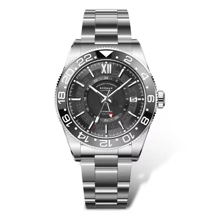 Montre homme Borman automatique GMT résistante à l'eau avec bracelet en acier inoxydable et lunette en céramique pour homme occasions spéciales