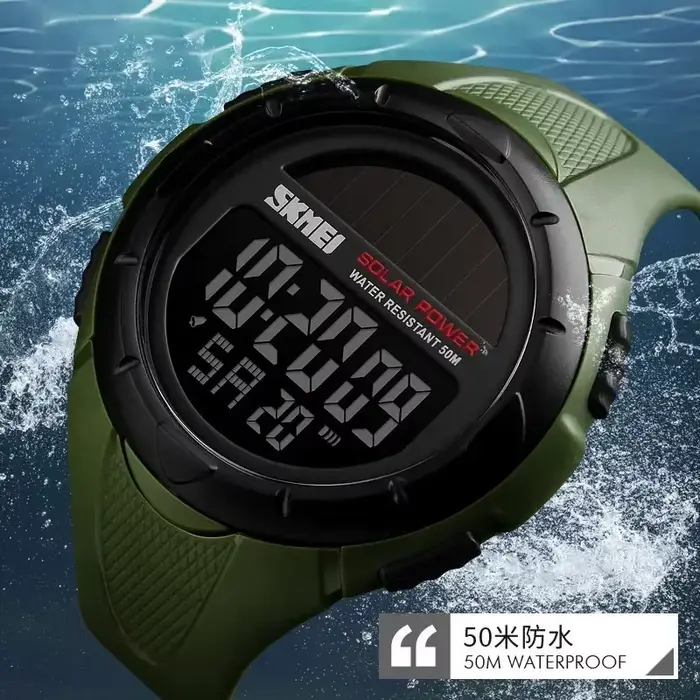 Montre-bracelet numérique à énergie solaire pour homme