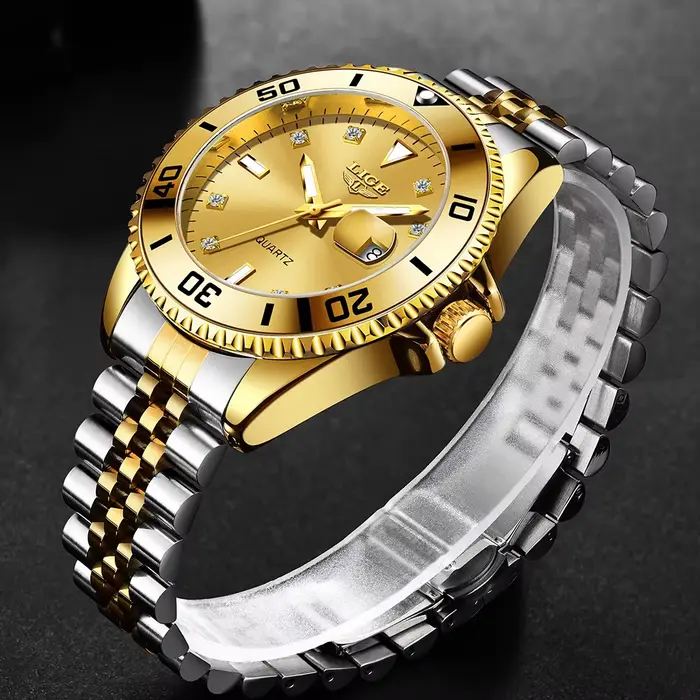 Montre à quartz de luxe en acier inoxydable pour homme