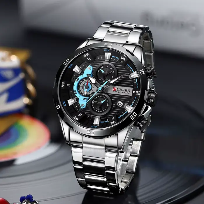 CURREN montres en acier inoxydable pour hommes mode créative cadran lumineux avec chronographe horloge mâle