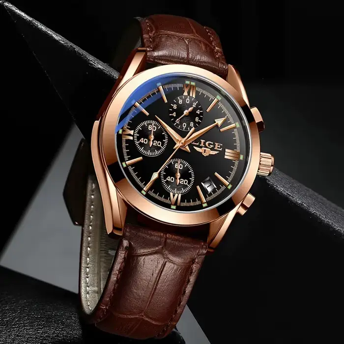 LIGE nouvelle mode hommes montres haut de gamme de luxe décontracté militaire en cuir Quartz homme montre affaires étanche sport chronographe