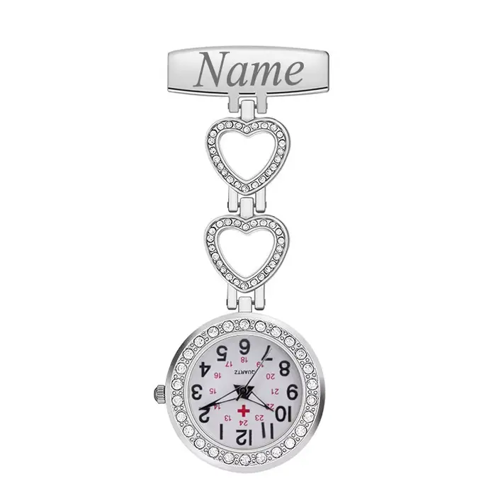 Personnalisé personnalisé gravé avec votre nom médecin horloge broche Zircon cristal Strass soins de