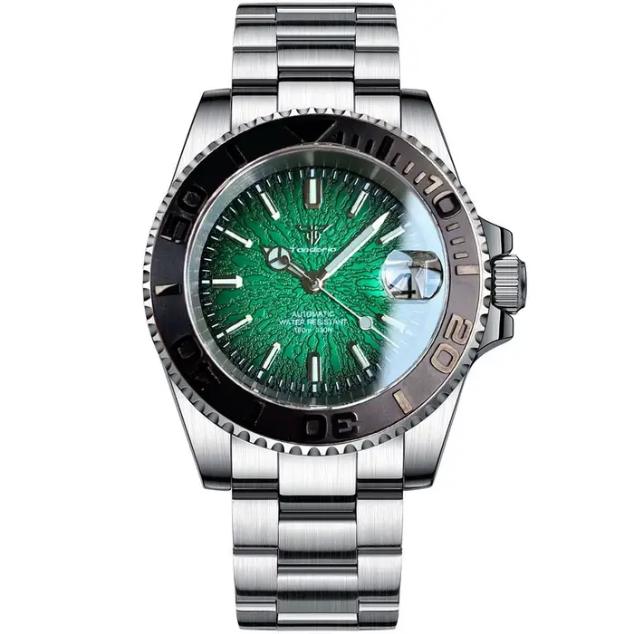 Tandorio Nouvelle Montre de Plongée Homme 40mm Verre Saphir Mouvement Automatique Japonais NH35A Reloj Hombre Date 20ATM Lunette Rotative Lumineuse