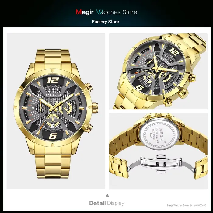 Montre à quartz dorée pour homme