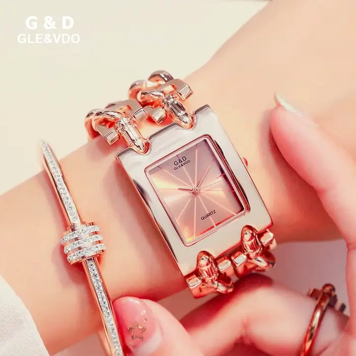G & D-Montre-bracelet à quartz double bracelet pour femme