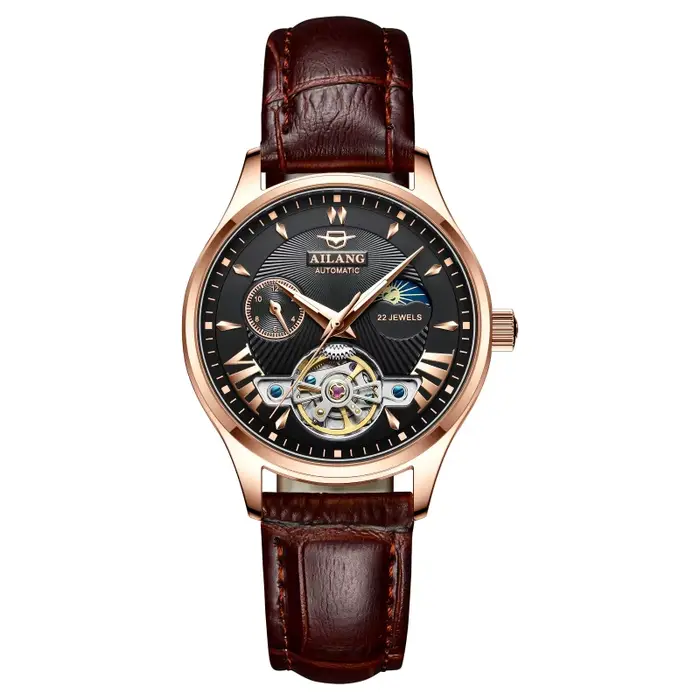 Montre Daniel Gorman automatique à phases lunaires avec bracelet en cuir de luxe pour femmes occasions spéciales élégantes