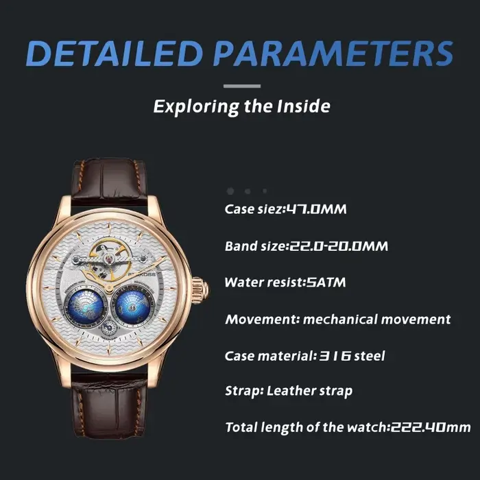  SEAKOSS 47mm hommes montres mécaniques automatiques Double terre heure mondiale verre saphir rotation 3D