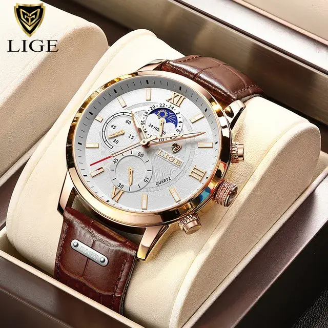 Nouvelles Montres Hommes 2026 LIGE – Montre Décontractée de Luxe en Cuir à Quartz