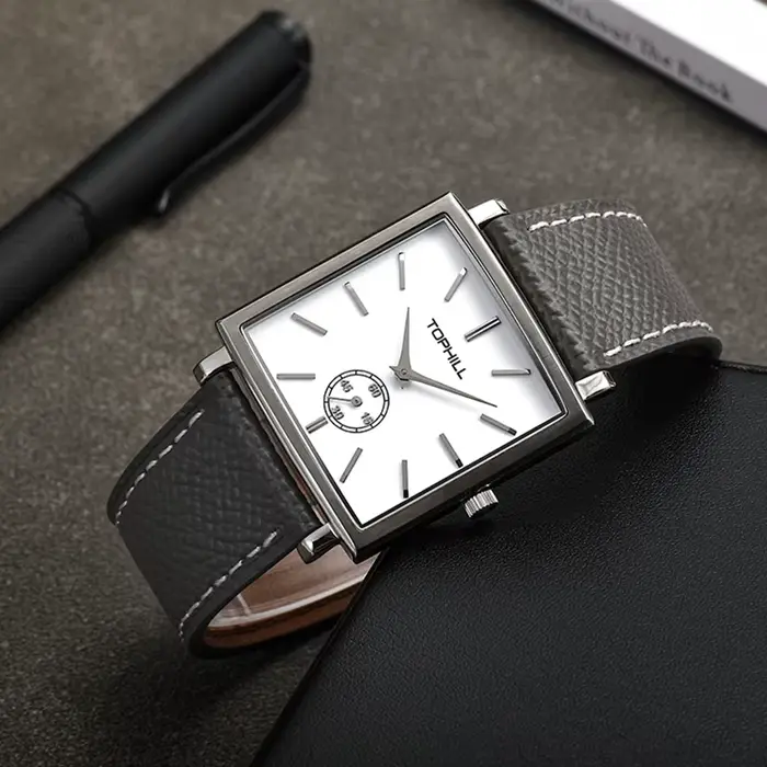 TOPHILL – montre pilote Vintage pour hommes, mouvement à Quartz, montre-bracelet ultra-fine, petit cadran secondaire en émail, verre saphir, étanche à 30m