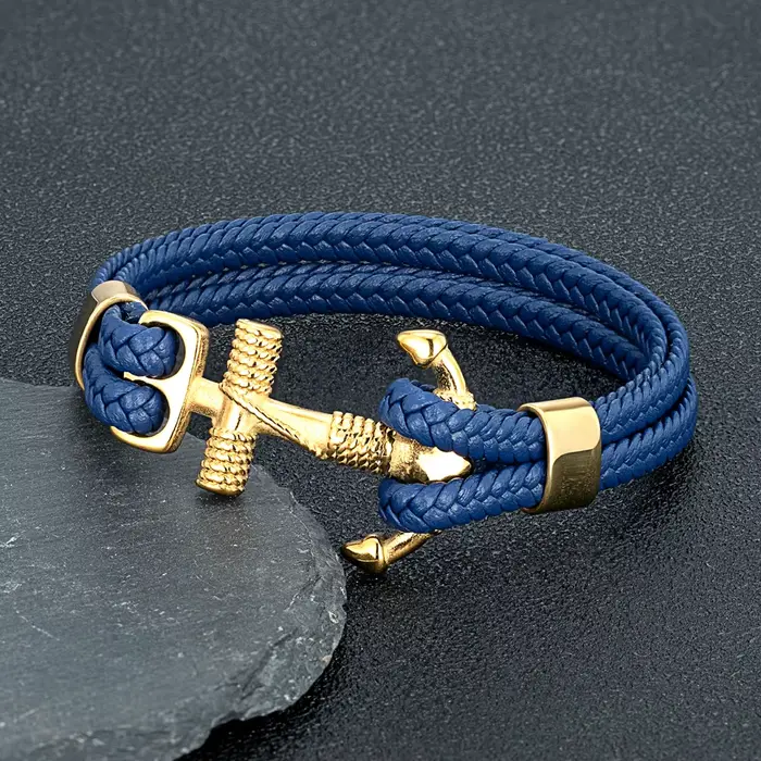 Bracelet en acier inoxydable ancre tissé à la main multicolore pour homme et femme occasions spéciales style marin