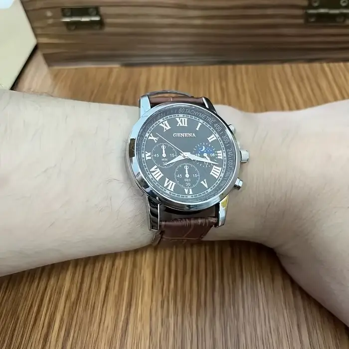 Montre yolako à bracelet en cuir pour hommes style fashion et casual avec mouvement à quartz et certification CE pour occasions professionnelles et spéciales