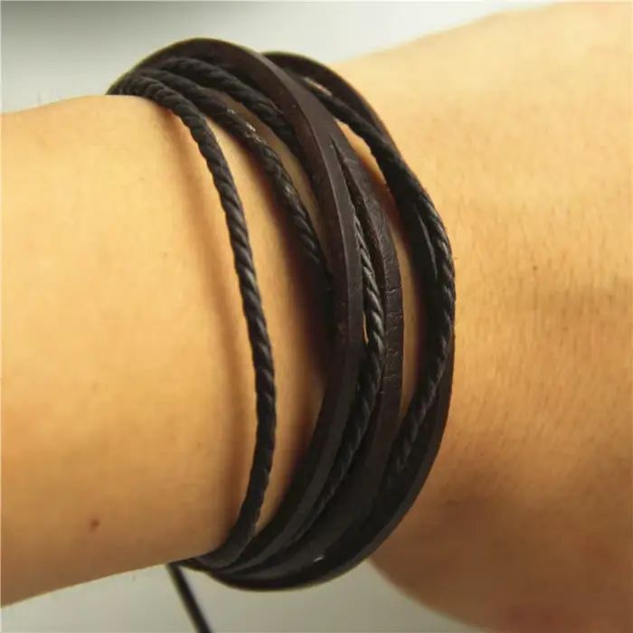 Bracelet en cuir multicouche tissé à la main pour hommes