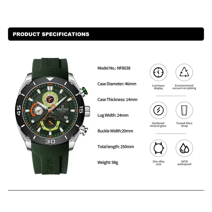 NAVIFORCE montre de Sport pour hommes montre-bracelet à Quartz étanche chronographe horloge militaire avec lumineux Reloj Hombre cadeau masculin 2024
