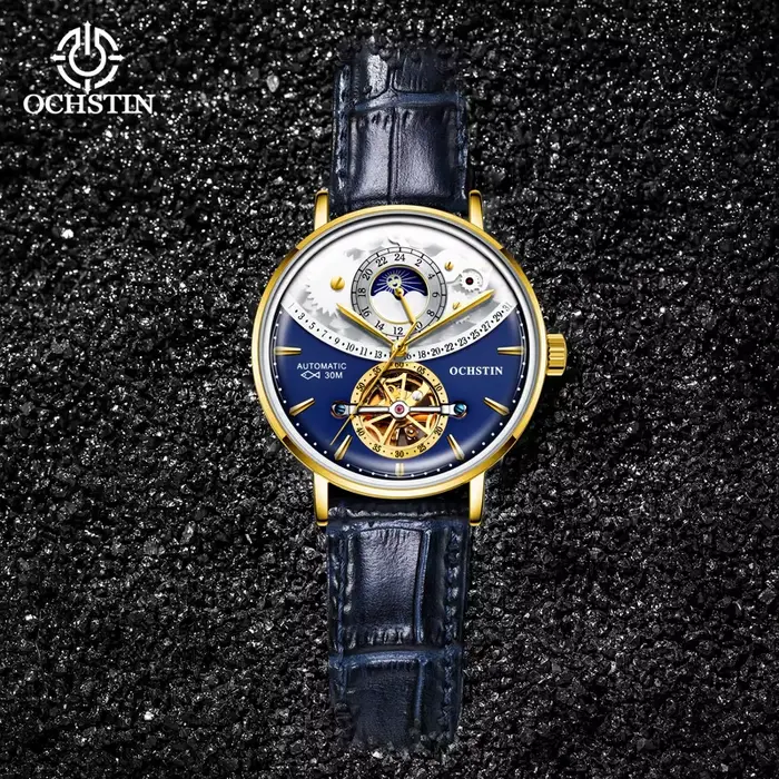 Ochstin modèle chaud soleil et lune montre entièrement automatique volant d'inertie mouvement mécanique