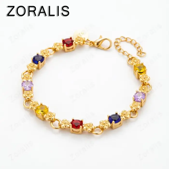 Nouveau bracelet classique de luxe en or 18 carats avec cristaux colorés pour femme