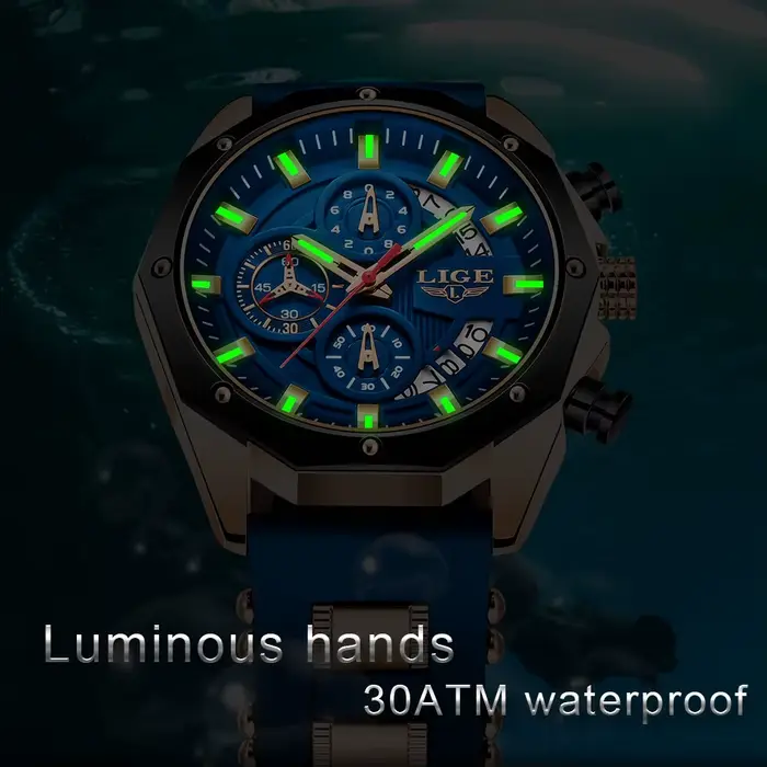 2025 LIGE nouvelle mode hommes montres haut de gamme de luxe Silicone Sport montre