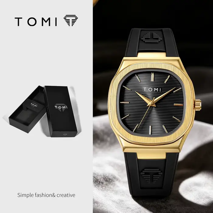 Montre TOMI 2026 à Quartz pour Homme avec Bracelet en Caoutchouc Style Luxe Occasions Spéciales