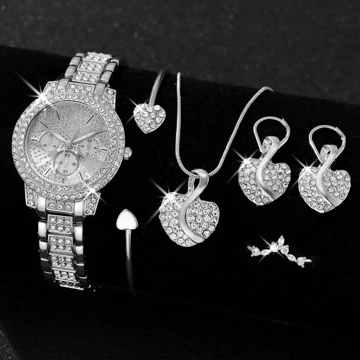 Montre à Quartz pour femmes or luxe femmes bague collier boucle d'oreille strass mode montre-bracele