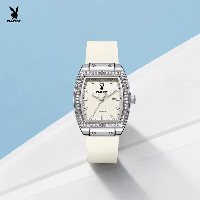 Montres de luxe pour femme de la marque PLAYBOY, montre-bracelet à quartz tonneau, étanche, avec lun