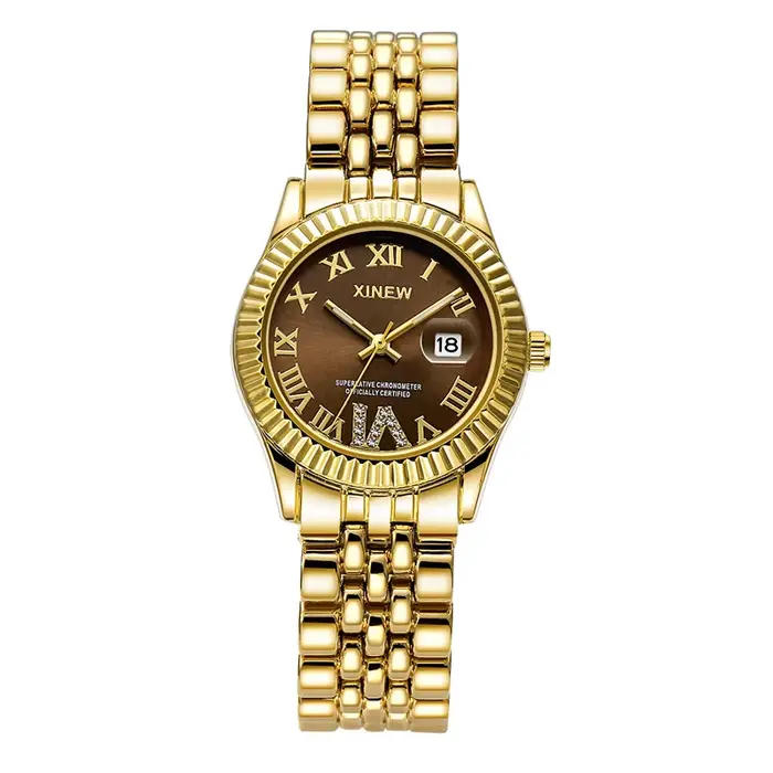 Dames grande marque montres dorées femmes filles décontracté alliage bande Simple Dourado Date montr