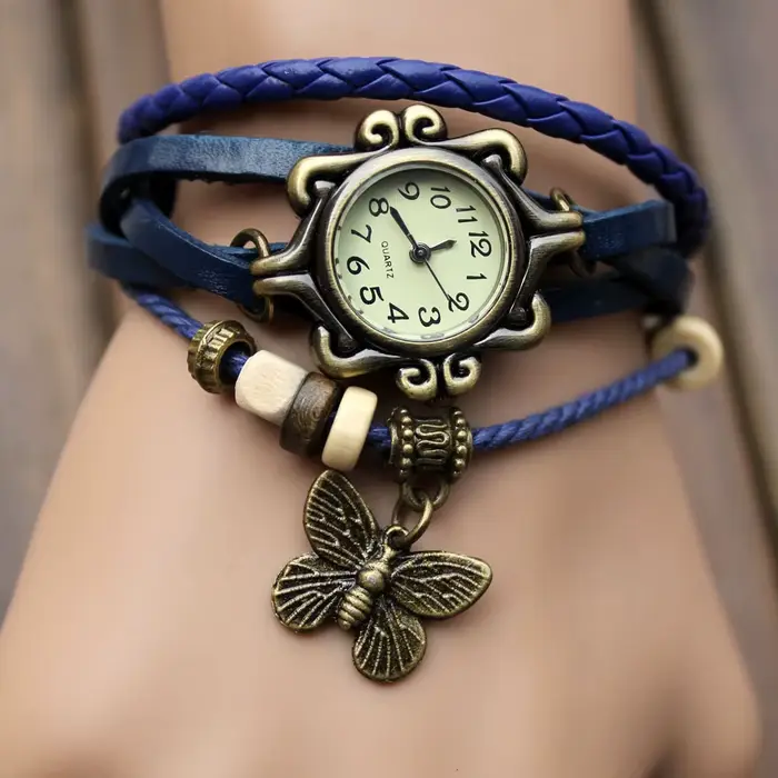 Antique femmes montre en cuir enveloppé Bracelet
