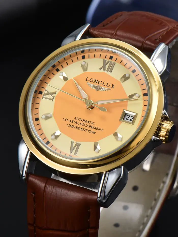Montre automatique LONGLUX édition limitée en cuir pour hommes occasions spéciales rendez-vous affaires loisirs