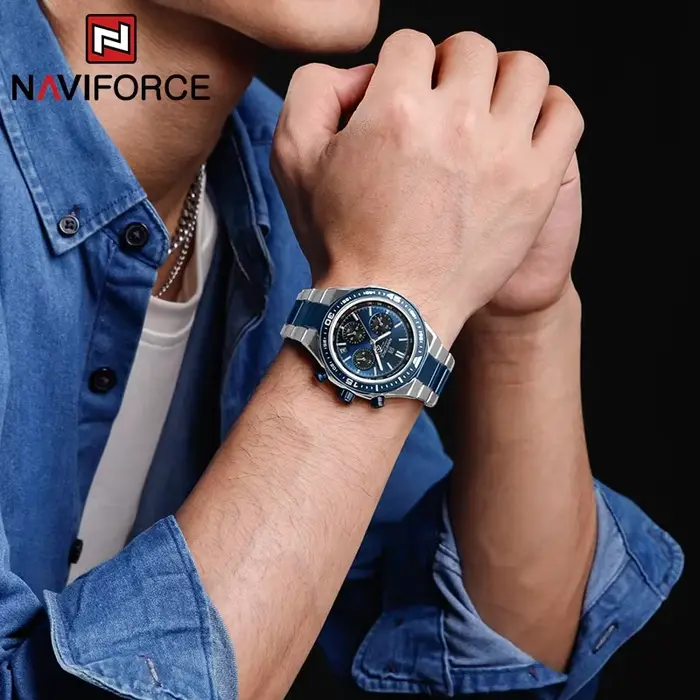 NAVIFORCE Top marque mode Original hommes montre Sport luxe chronographe étanche horloge en acier inoxydable Quartz homme montre-bracelet
