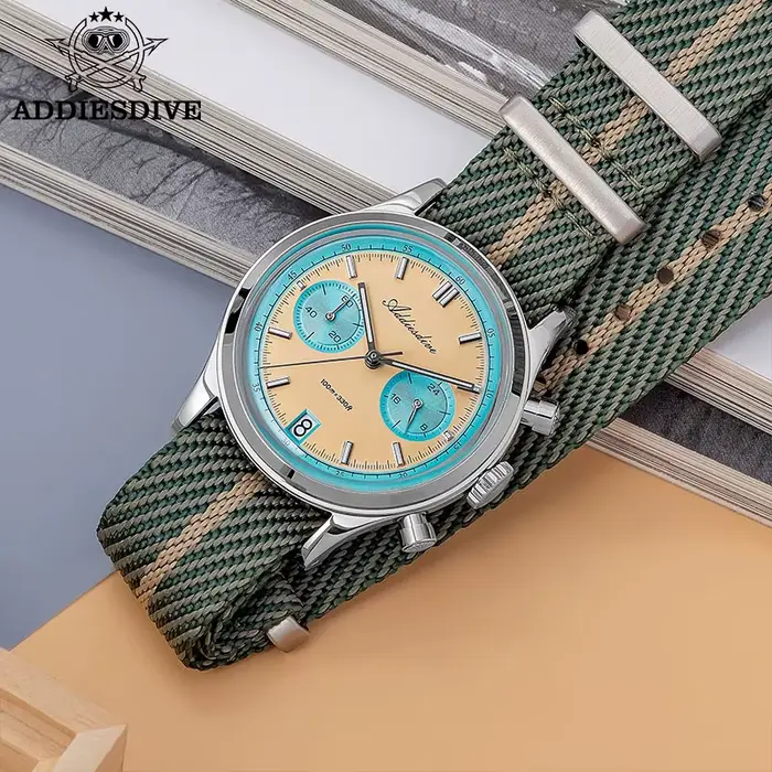 ADDIESDIVE Top marque homme montre BGW9 Super lumineux 10Bar étanche bulle miroir verre VK64 chronographe Quartz acier montre-bracelet