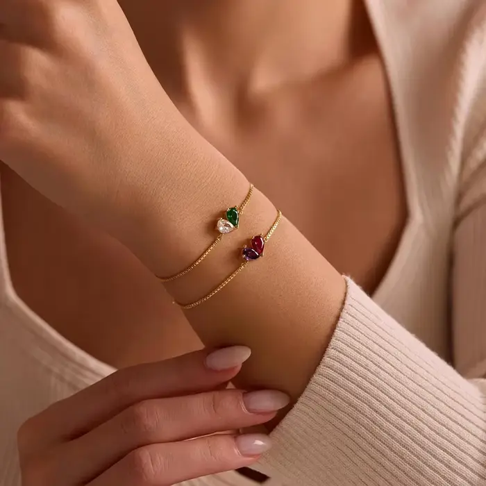 Bracelet personnalisé en pierre de naissance en forme de cœur
