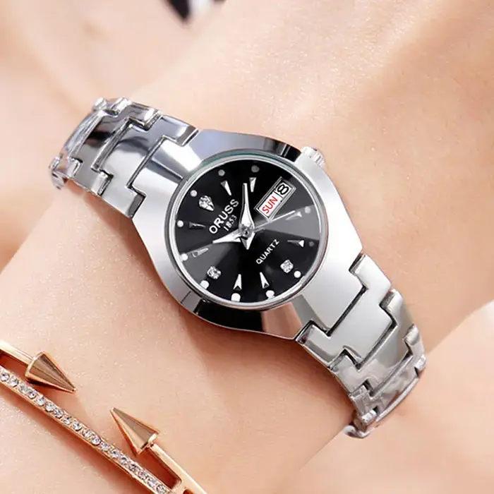 ORUSS marque chaude montre pour femme de haute qualité en acier inoxydable étanche pointeur lumineux semaine calendrier