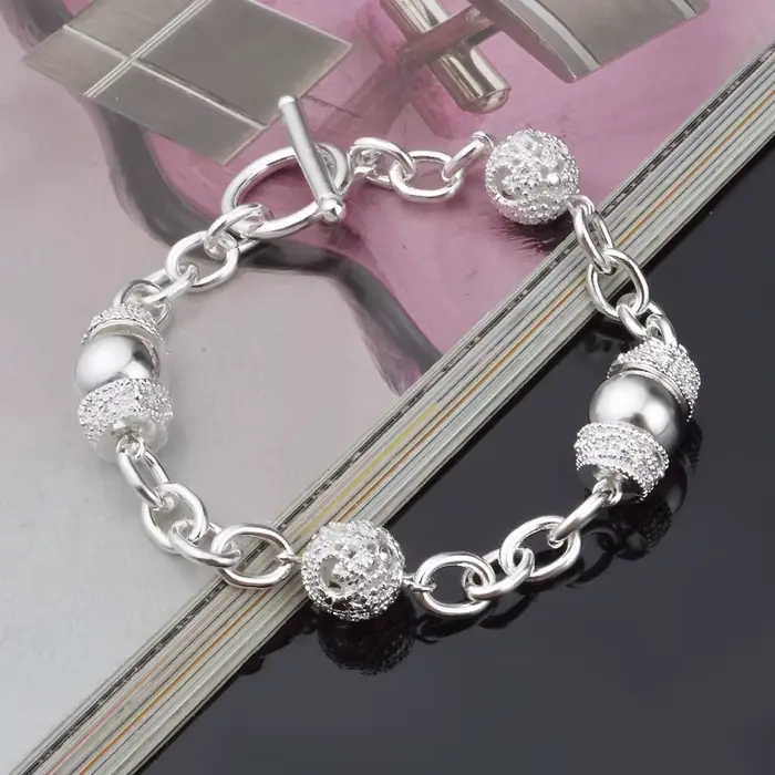 Nouveaux Bracelets en Argent Sterling 925 avec Breloques Géométriques Cercle et Chaîne pour Femme, B