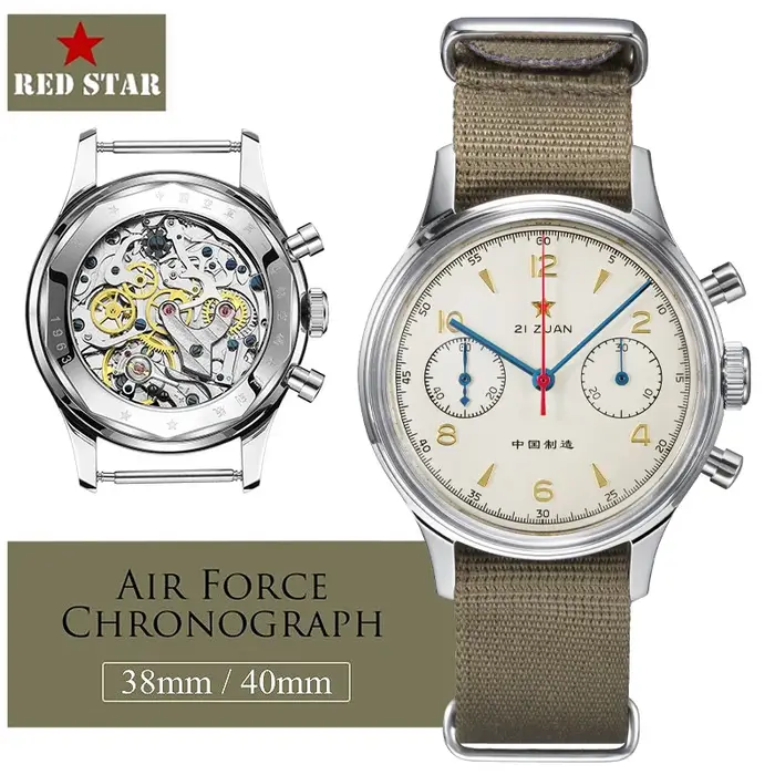 RED STAR 38mm hommes 1963 chronographe montre mécanique pilote avec mouvement mouette ST1901 Air For