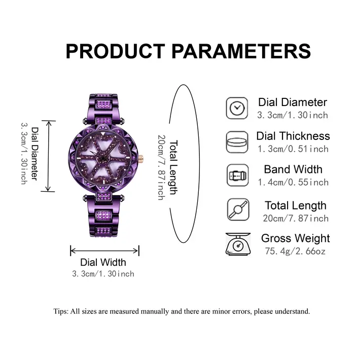 Montre à Quartz Binda Sertie de Cristaux Cadran Rotatif Élégante et Polyvalente Femme Occasions Spéciales
