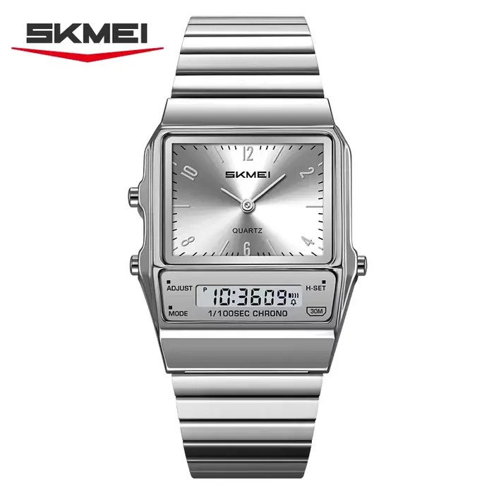 Montres à quartz antichoc SKMEI 2632, montre de luxe à double affichage pour hommes, bracelet en aci