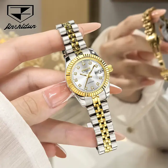 JSDUN – montre-bracelet de luxe pour femmes, en acier inoxydable, automatique, mécanique, étanche, l